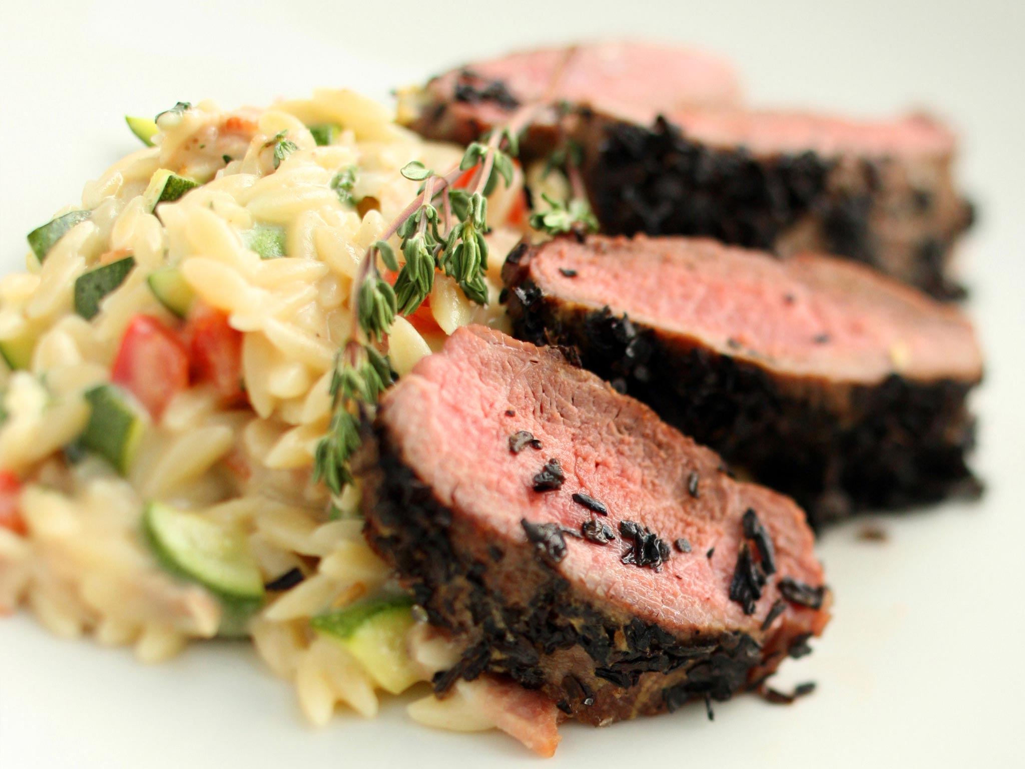 Recipe: <!-- -->Dried Mushroom-Crusted Lamb with Zucchini-Robiola Risotto<!-- --> | Whole Foods Mark