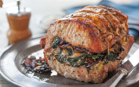 Roasted Pork Loin Stuffed with Baby Spinach, Mushrooms and Pine Nuts-image