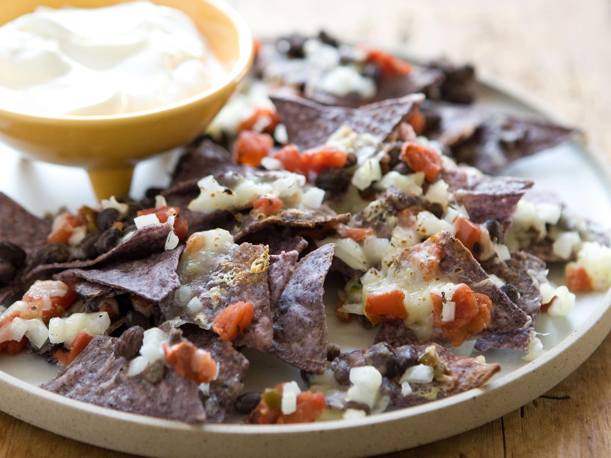 Recipe Black and Blue Veggie Nachos with Fire Roasted Tomatoes Whole