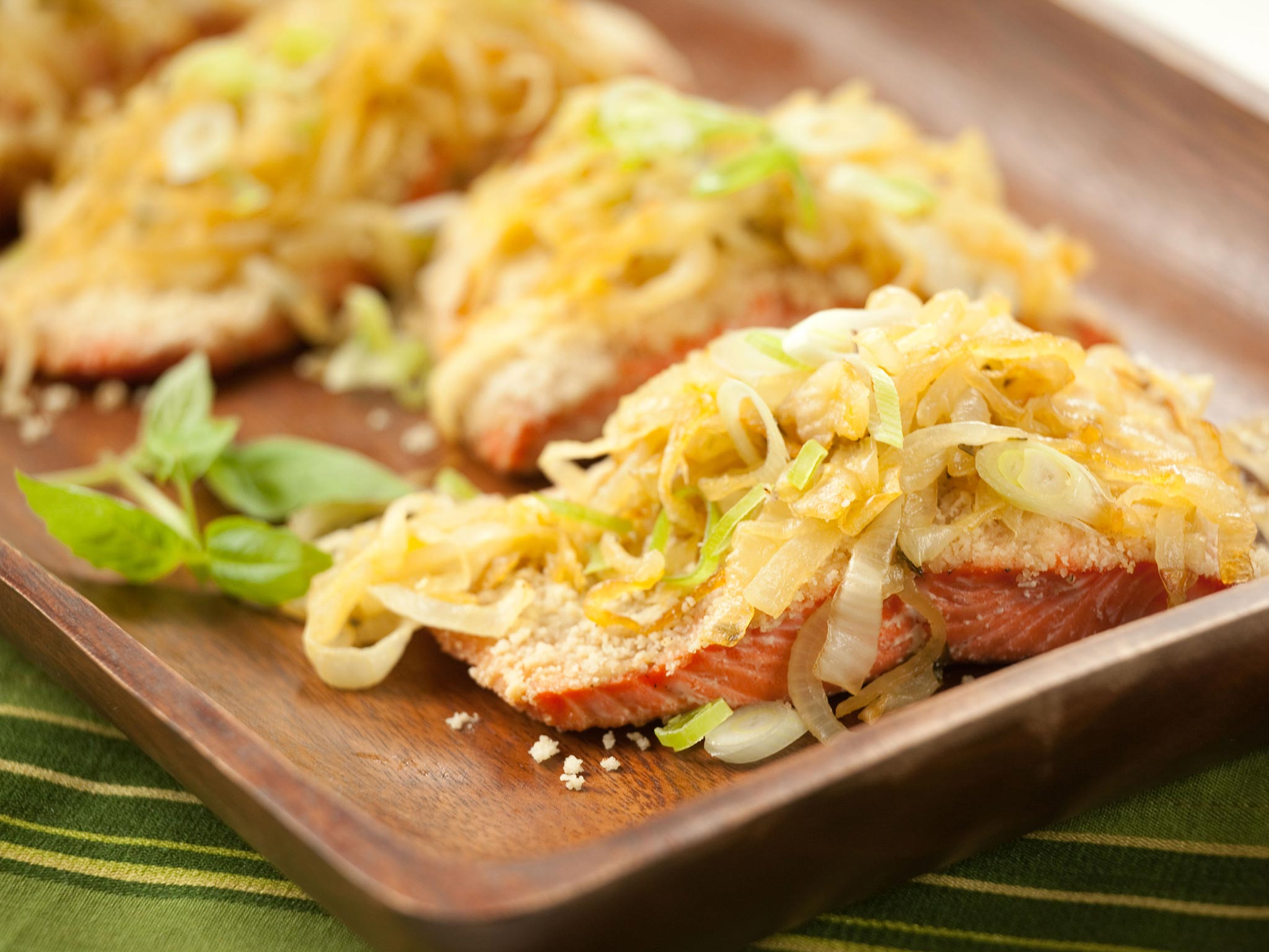 Recipe: <!-- -->Almond Crusted Salmon with Caramelized Onions and Basil<!-- --> | Whole Foods Market