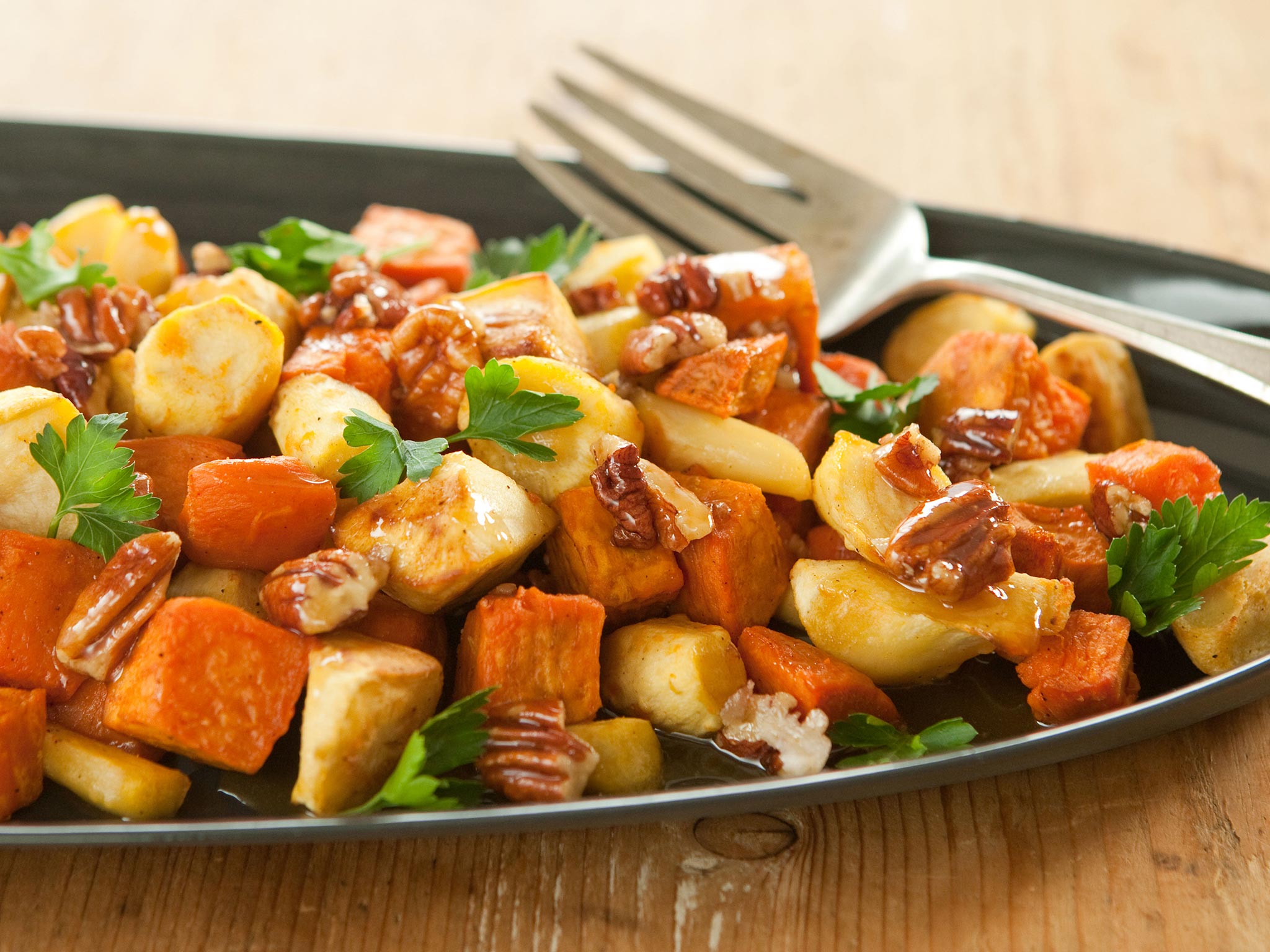 Recipe: <!-- -->Roasted Parsnips and Sweet Potatoes with Honey-Pecan Drizzle<!-- --> | Whole Foods M