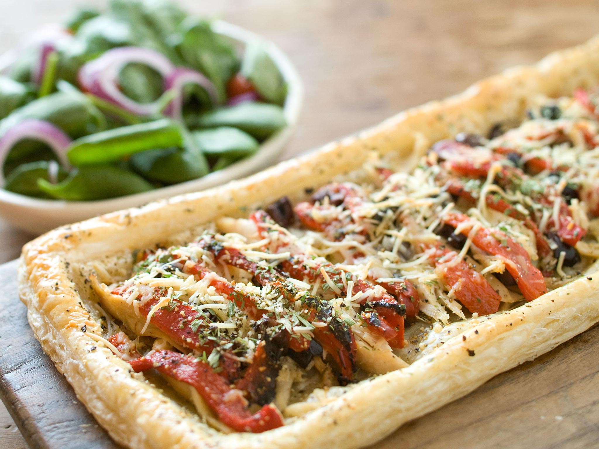 Recipe Chicken, Kalamata Olive and Roasted Red Pepper Tart Whole