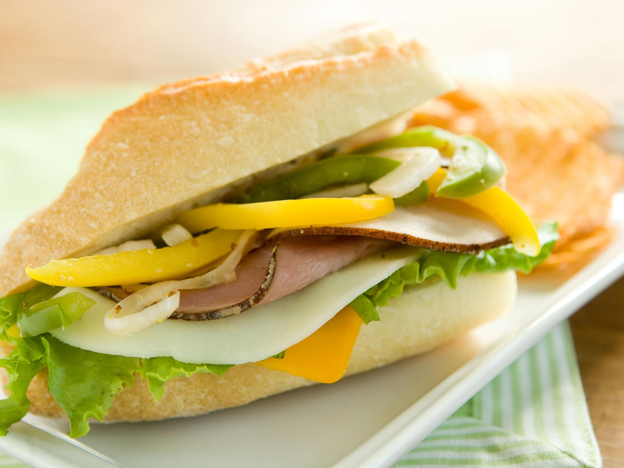 Recipe Smoked Ham Sandwiches with Marinated Peppers and Onions Whole