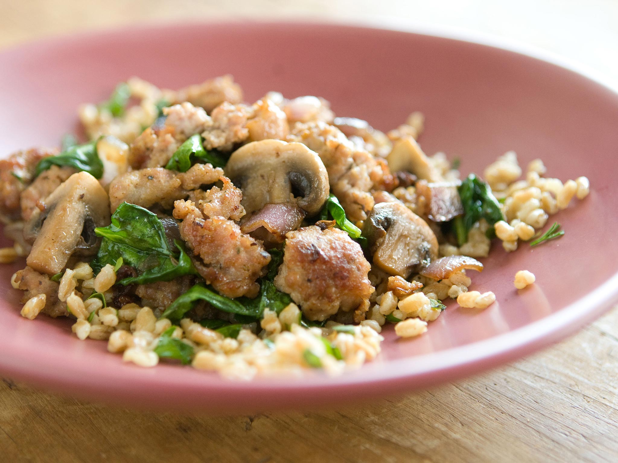 Recipe: <!-- -->Farro and Herb Pilaf with Sausage, Mushrooms and Spinach<!-- --> | Whole Foods Marke