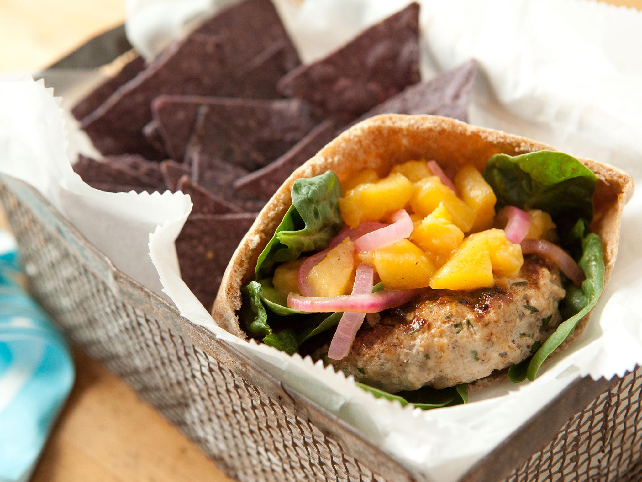 Recipe: <!-- -->Grilled Pork Burgers with Savory Pickled Peaches<!-- --> | Whole Foods Market