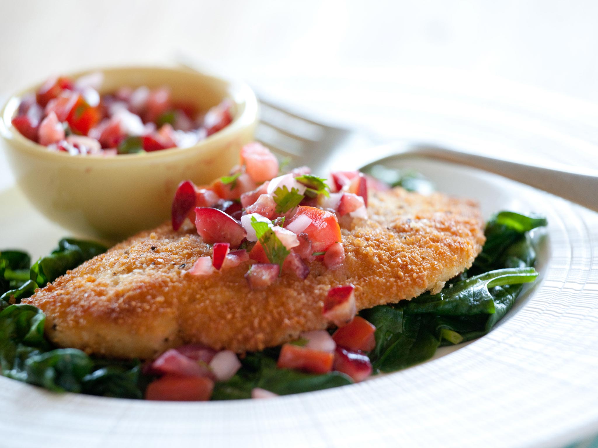 Recipe Quick Stovetop Chicken Cutlets with Fresh Cherry Salsa Whole