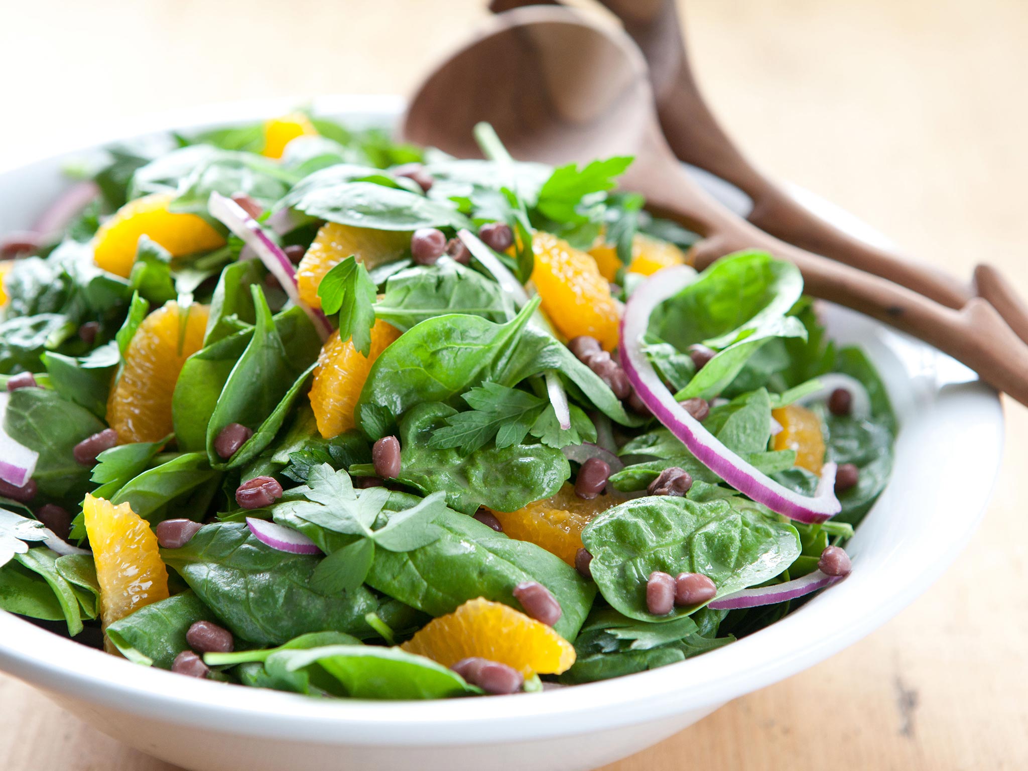 Recipe Spinach Salad with Adzuki Beans and Satsuma Vinaigrette Whole