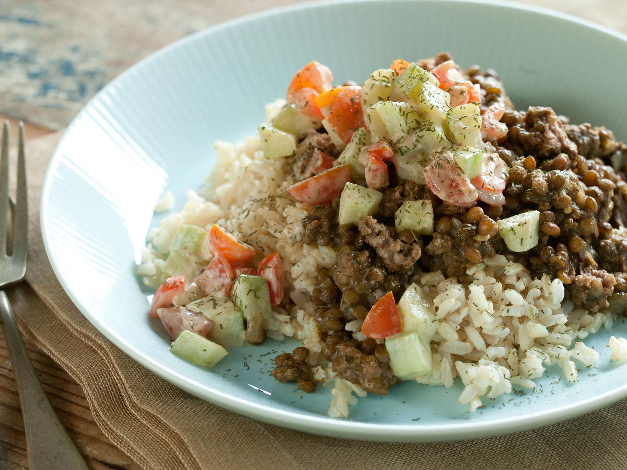 Recipe: <!-- -->Spiced Lamb and Lentils with Cucumber-Tahini Salad<!-- --> | Whole Foods Market