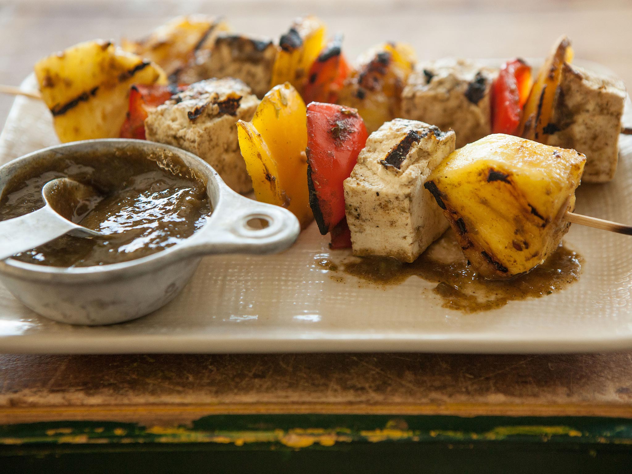Recipe Tofu Veggie Skewers with Pineapple Mango Jerk Sauce Whole