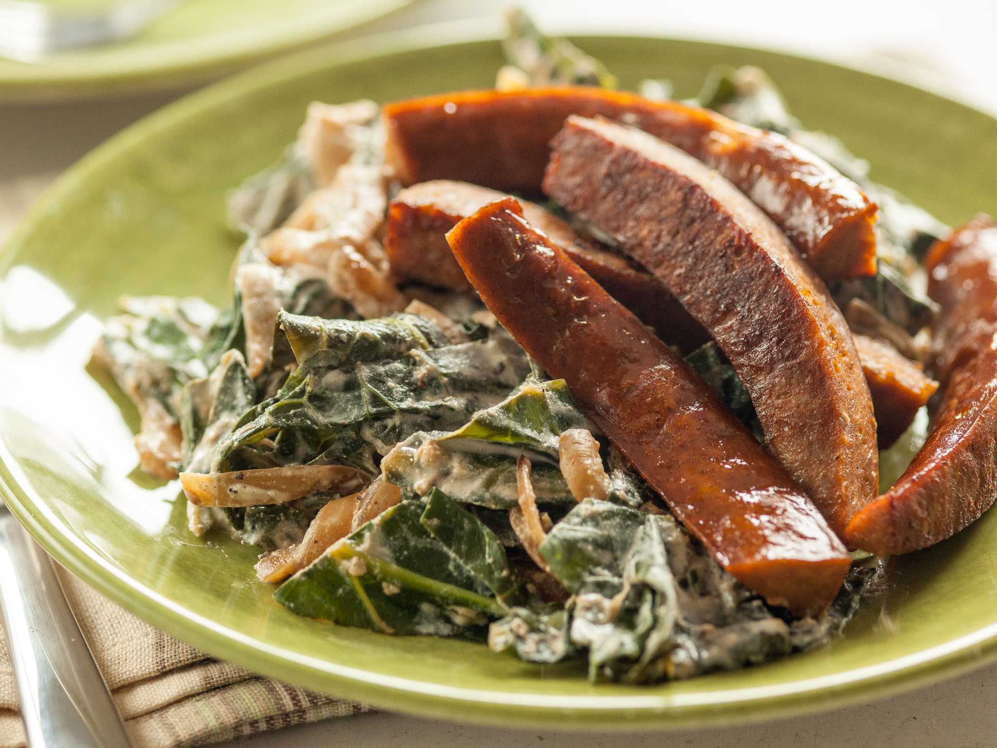 Recipe Creamed Collard Greens with Kielbasa Whole Foods Market