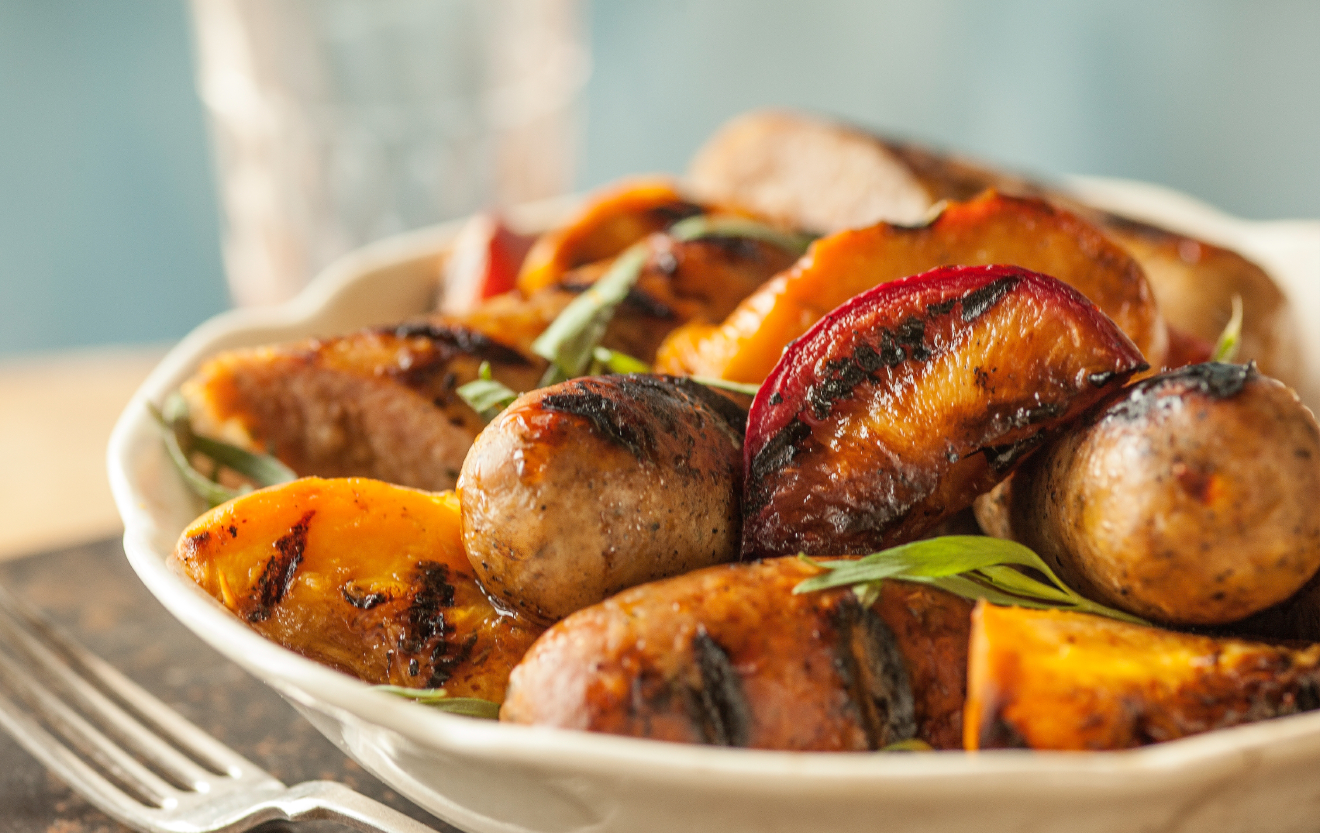 Recipe Grilled Sausages with MapleGlazed Fruit Whole Foods Market