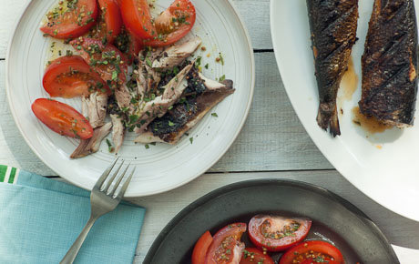 Recipe: <!-- -->Grilled Mackerel with Tomato Salad<!-- --> | Whole Foods Market