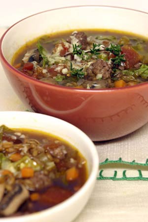 Recipe: <!-- -->Rustic Farro Soup with Sausage and Mushrooms<!-- --> | Whole Foods Market
