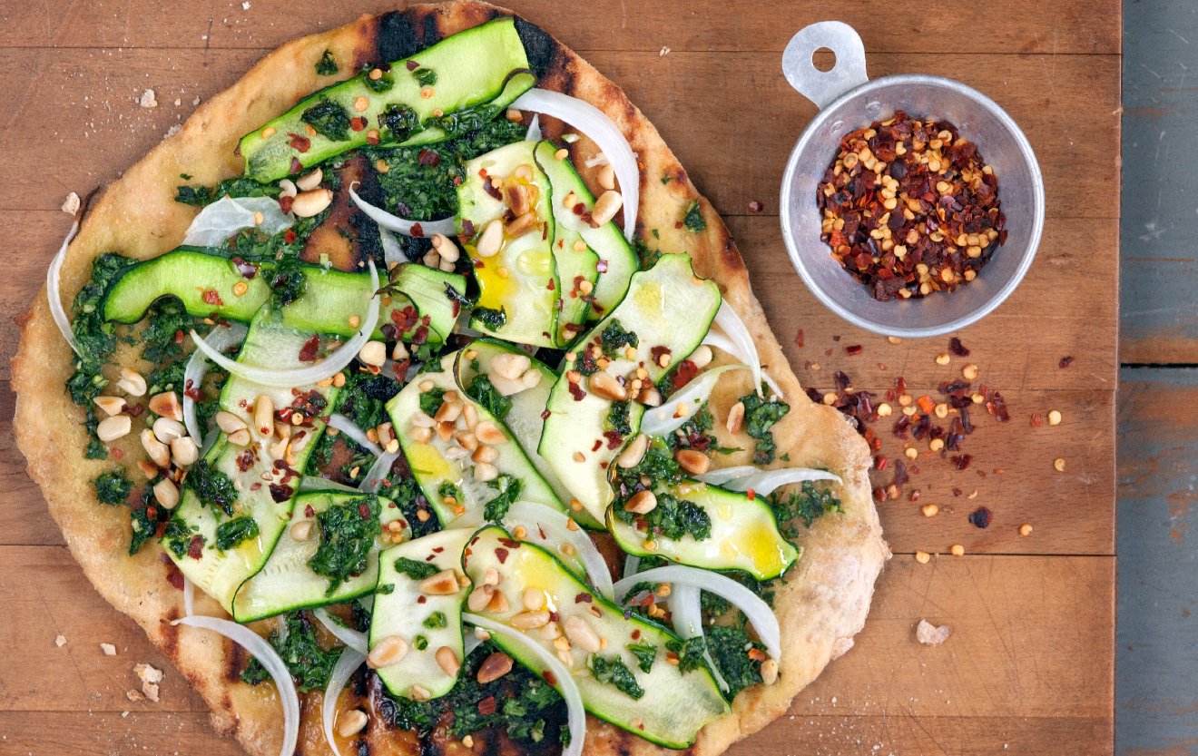 Recipe: <!-- -->Spicy Grilled Vegan Pizzas with Summer Squash and Pine Nuts<!-- --> | Whole Foods Ma