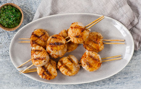 Recipe: <!-- -->Grilled Scallop Kabobs with Harissa-Herb Sauce<!-- --> | Whole Foods Market