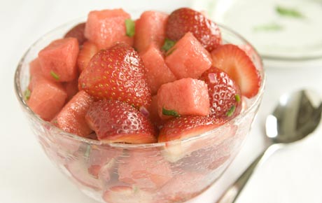 Watermelon and Strawberry Salad with Chile Vinaigrette