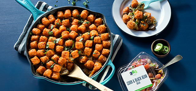 Tater tot bake and corn and black bean salsa