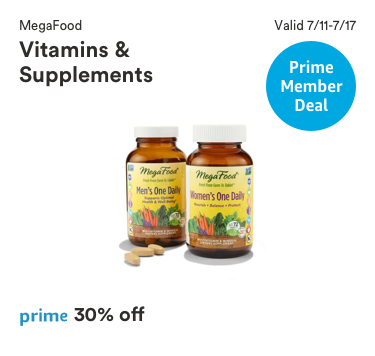 Prime Member Deal, Valid 7/11-7/17/2018, Megafood Vitamins & Supplements prime price 30% off