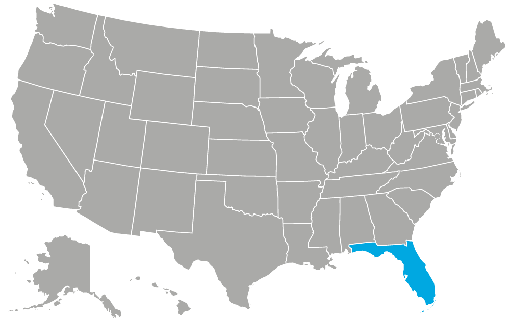 United States of America map, Florida only highlighted