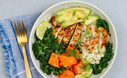 Paleo chicken veggie bowl with cauliflower rice