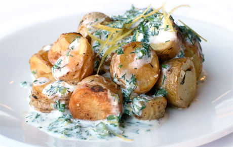 Recipe: <!-- -->Garlic-Roasted Fingerling Potatoes with Buttermilk Dressing<!-- --> | Whole Foods Ma